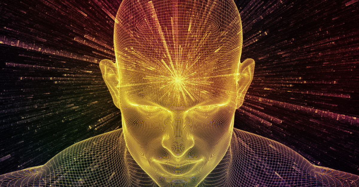 This picture is of a man whose mind is transmitting light. This indicates mindfulness and safety are linked because a clear focused mind is less likely to make a mistake